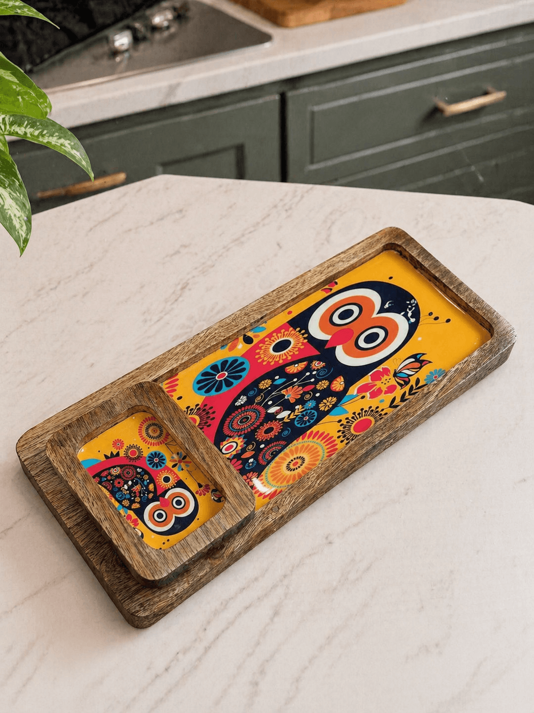 Serving Platter With Coaster Owl Serving Platter