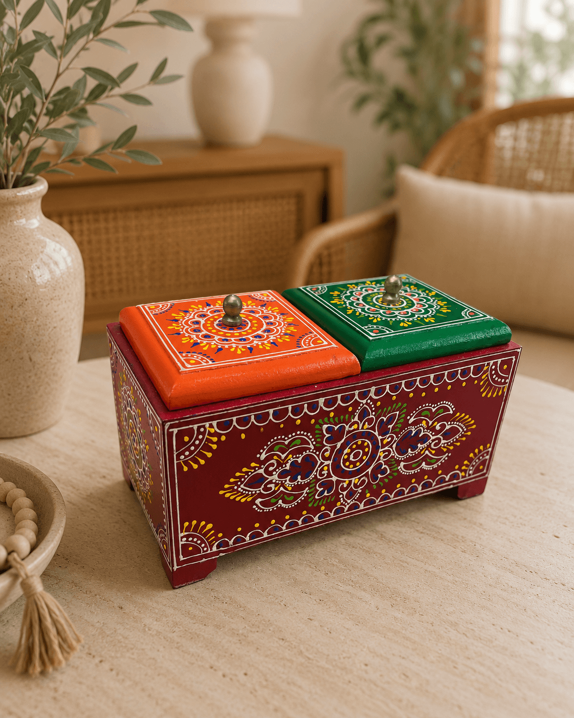 Wooden Storage Box – Twin Lid Maroon