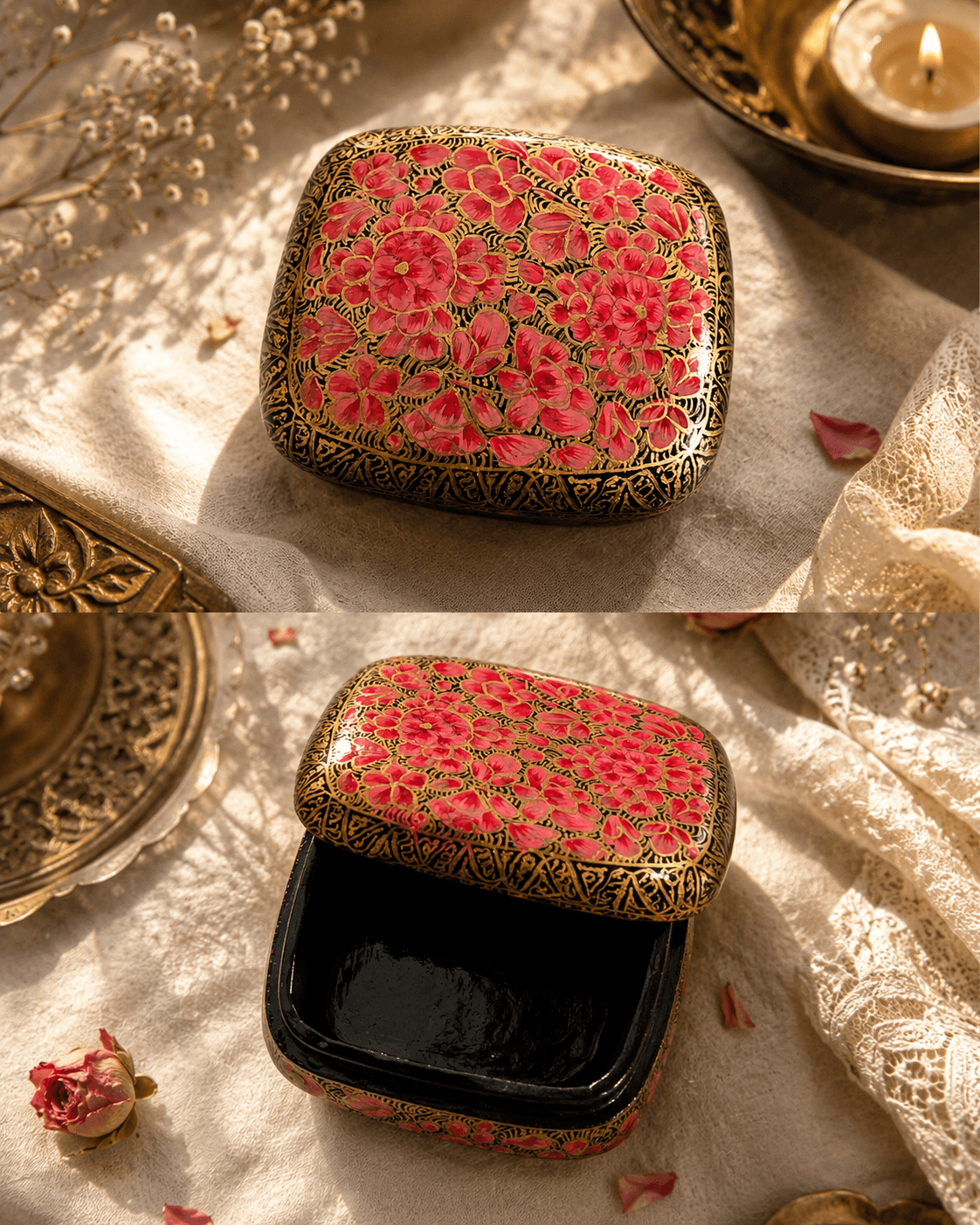Paper Mache Christmas Half Round Box Small