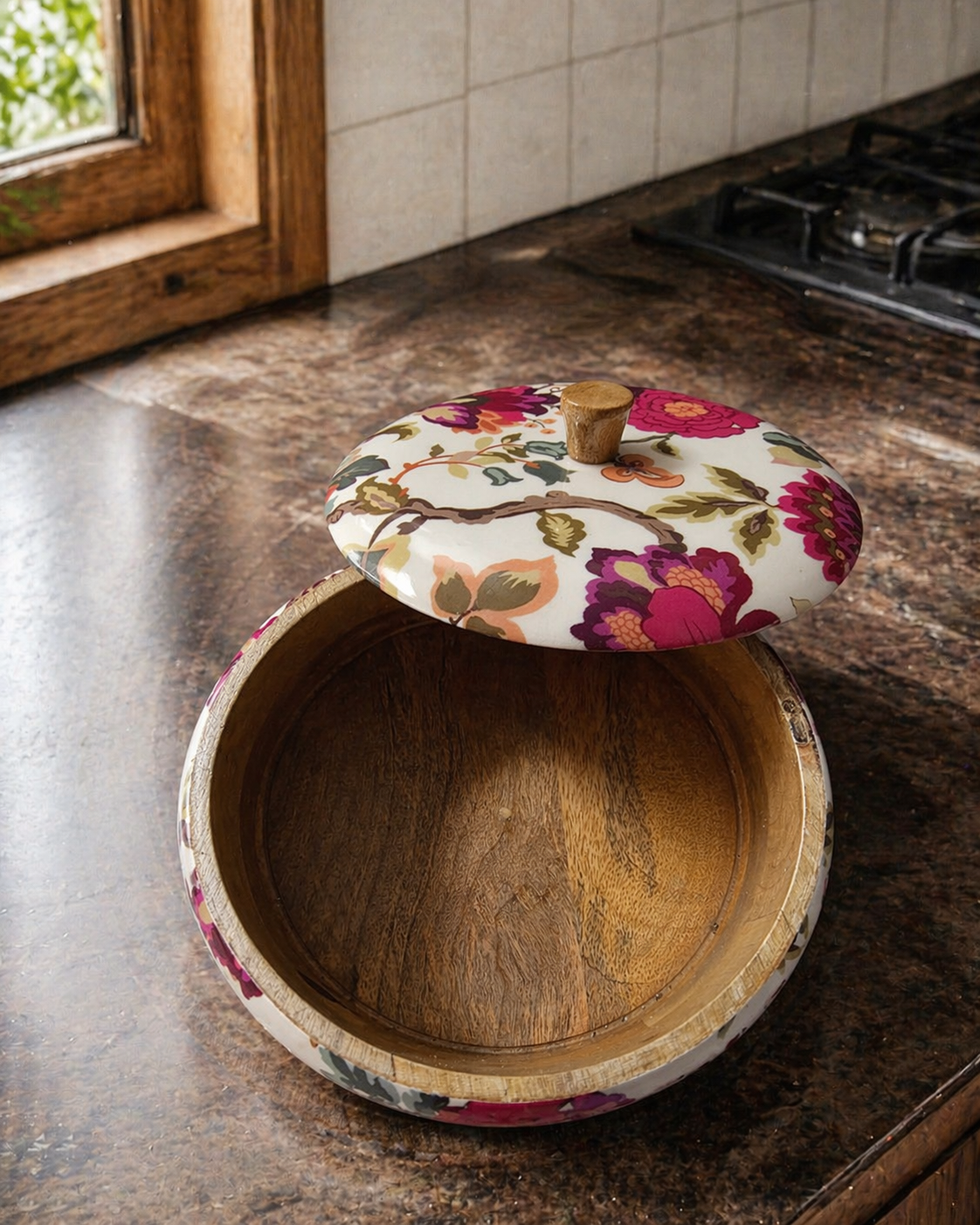 Wooden Chapati Box White/Purple