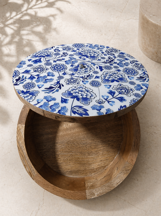 Wooden Chapati Box White/Blue