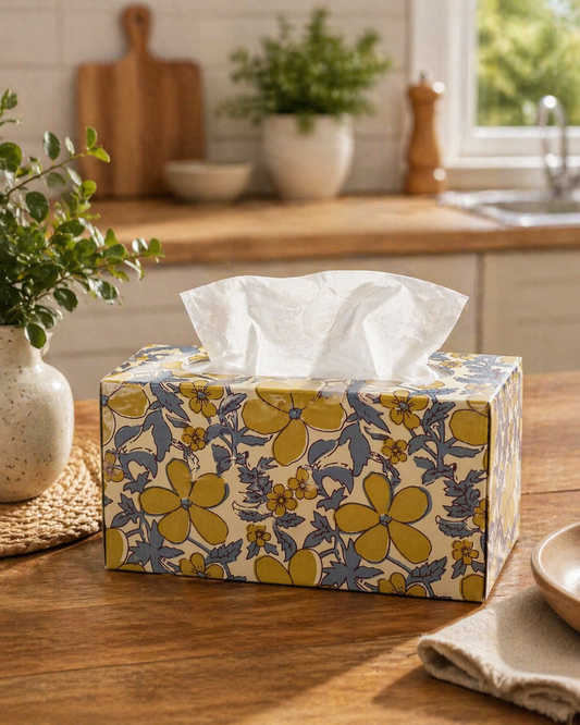 Fabric Tissue Box Cream/Green
