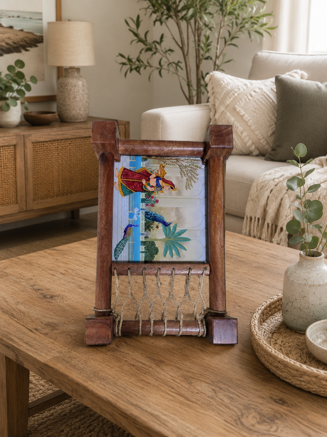 Handcrafted Wooden Khatiya - Palace & Peacock