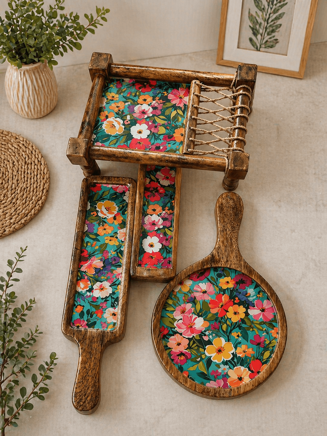 Khatiya Set Multicolour Flower Green