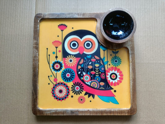Yellow Colour Owl Pattern Square