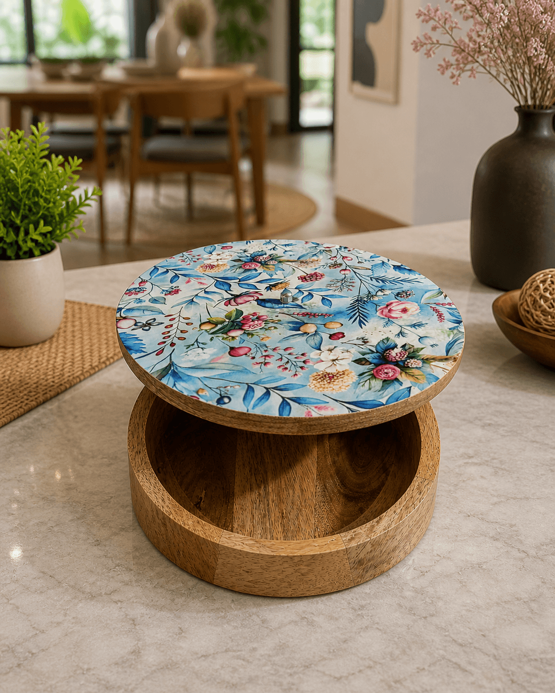 Wooden Chapati Box Light Blue