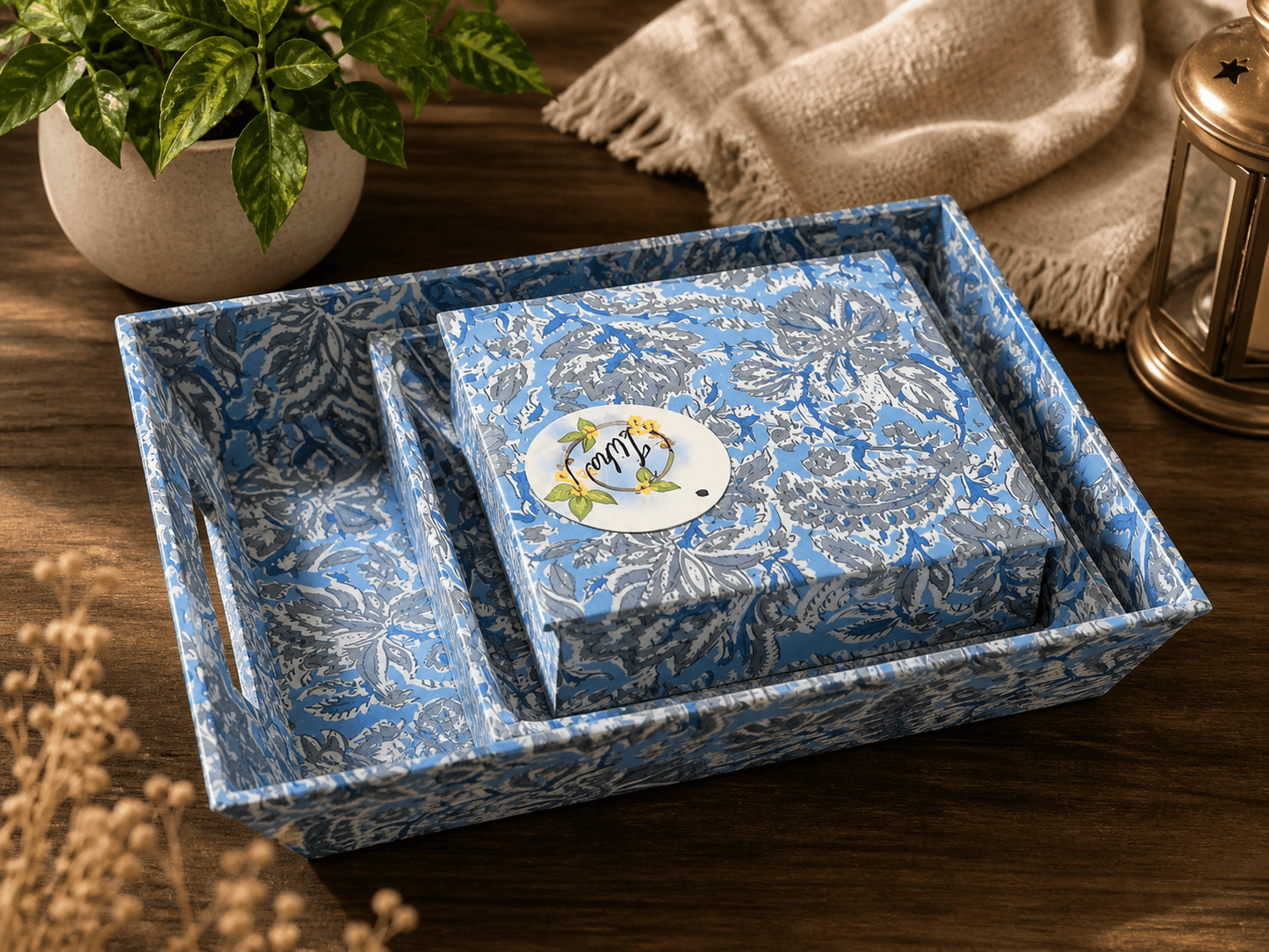 Fabric Tray Set Light Blue