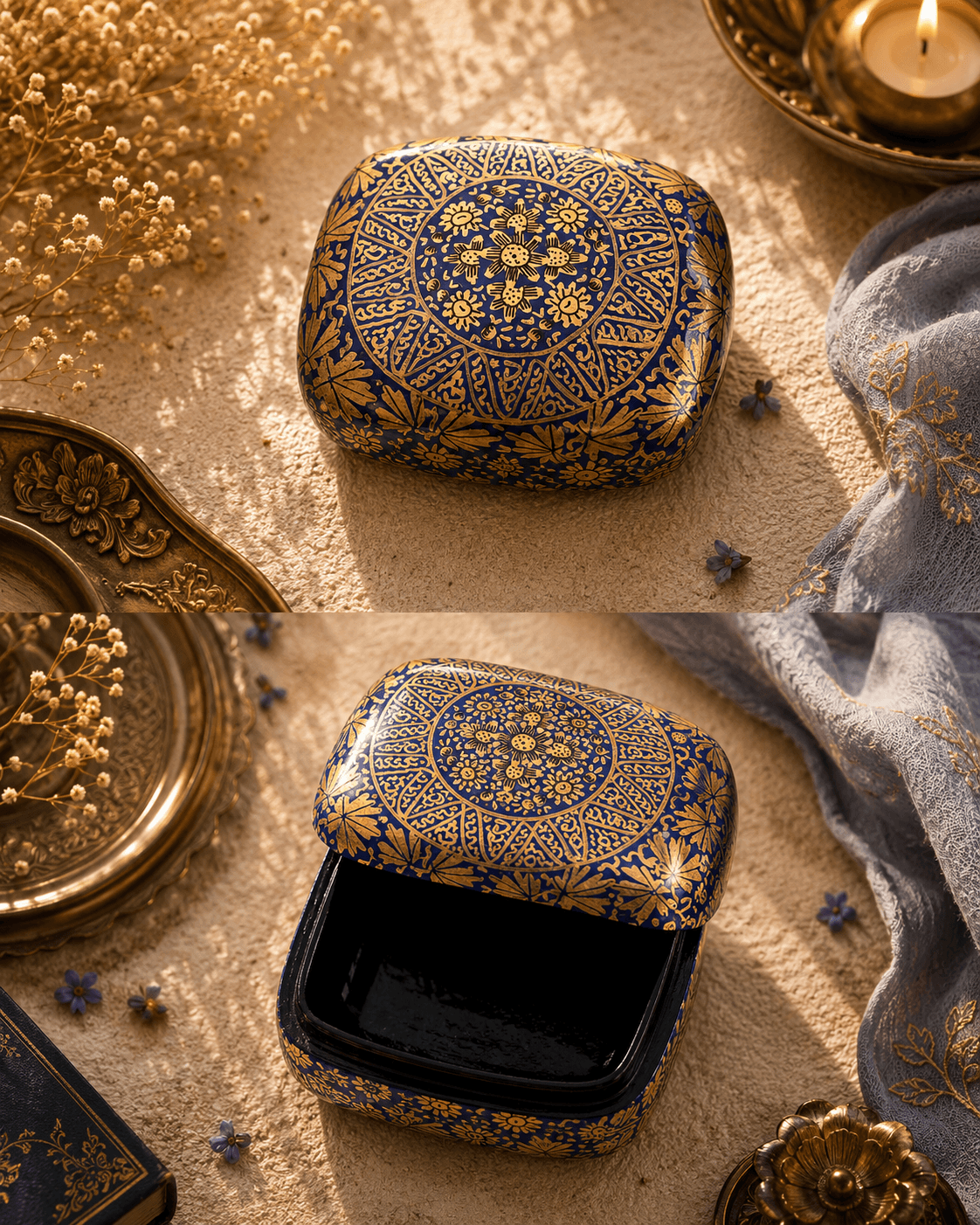 Paper Mache Christmas Half Round Box Small
