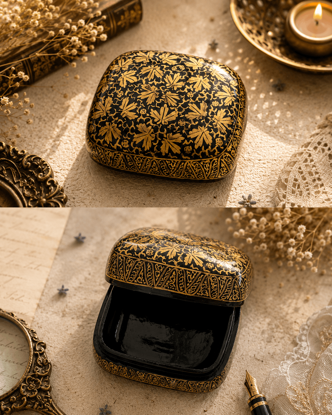 Paper Mache Christmas Half Round Box Small
