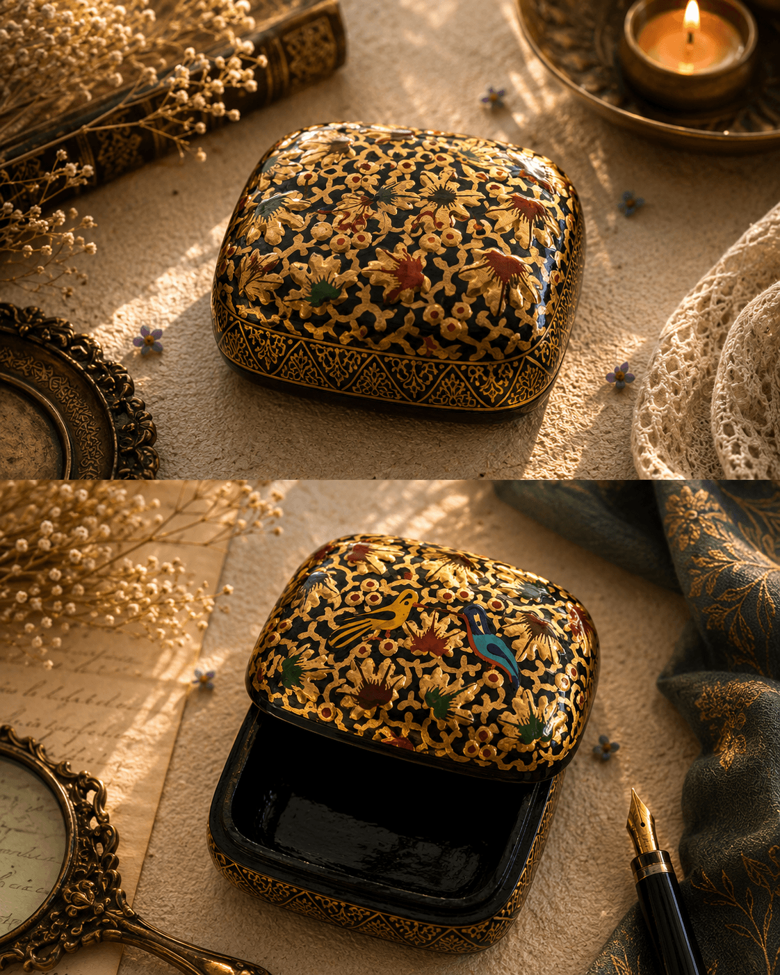 Paper Mache Christmas Half Round Box Small