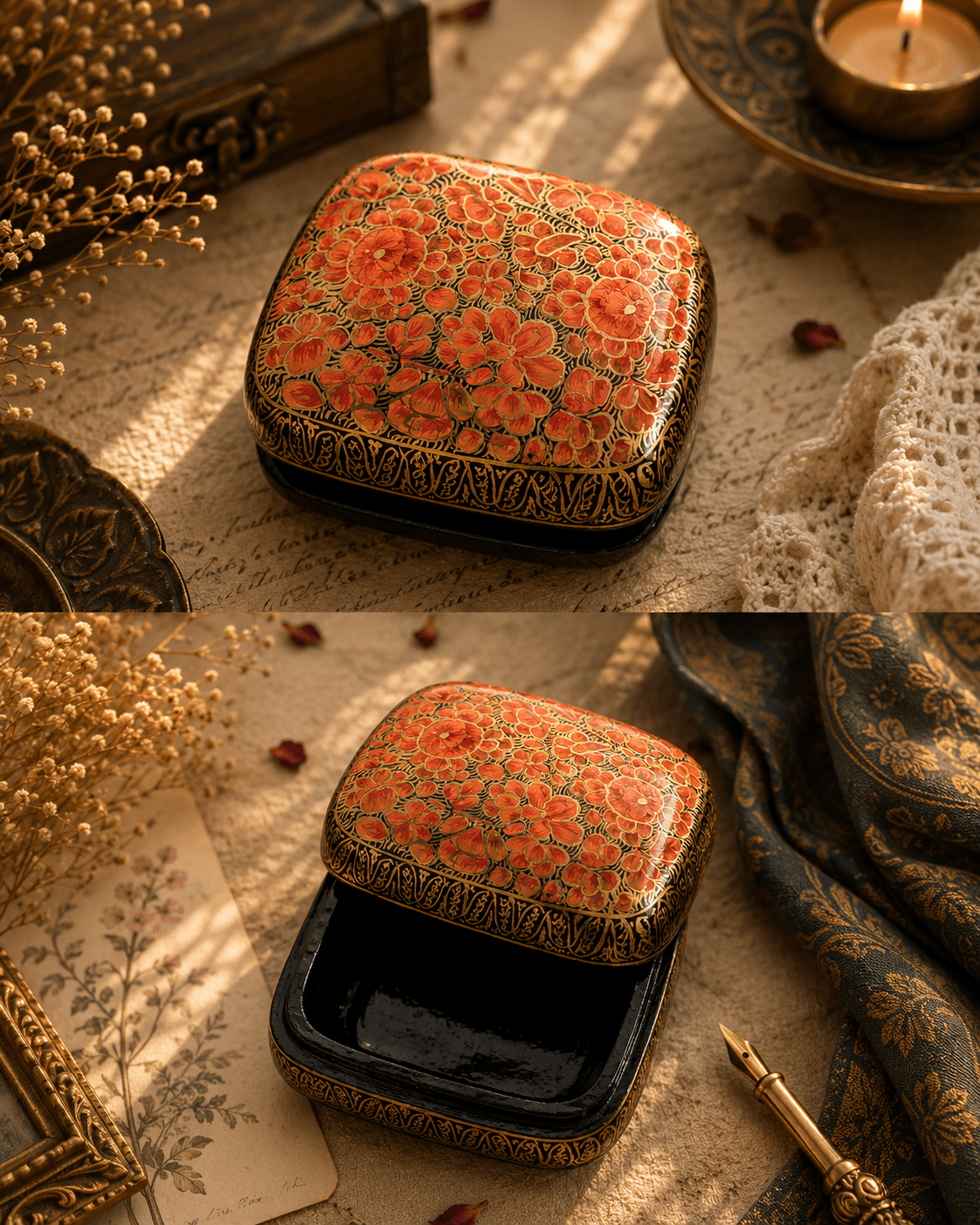 Paper Mache Christmas Half Round Box Small