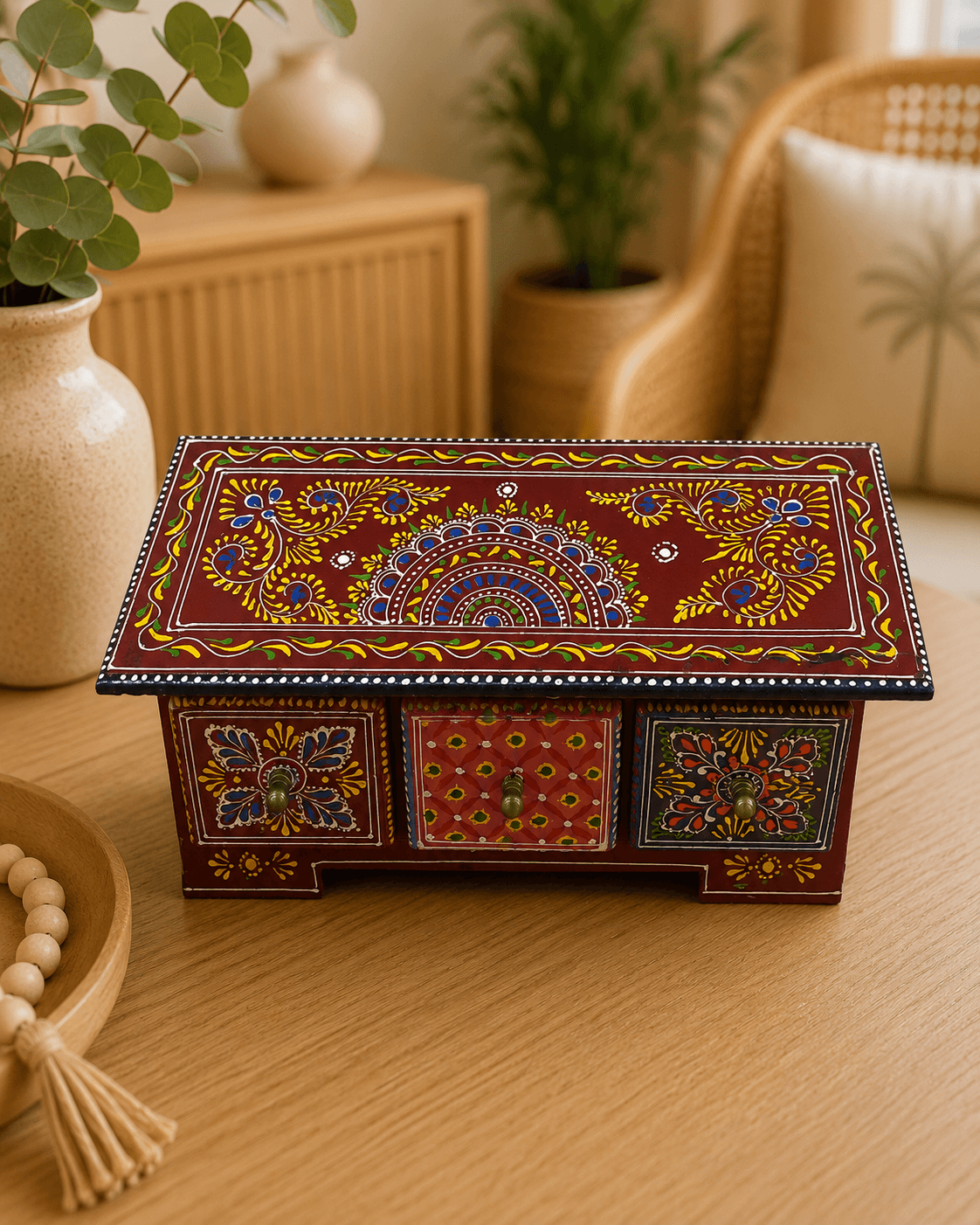 Wooden Storage Box – Three Drawer Mandala