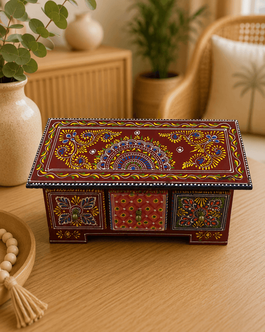 Wooden Storage Box – Three Drawer Mandala
