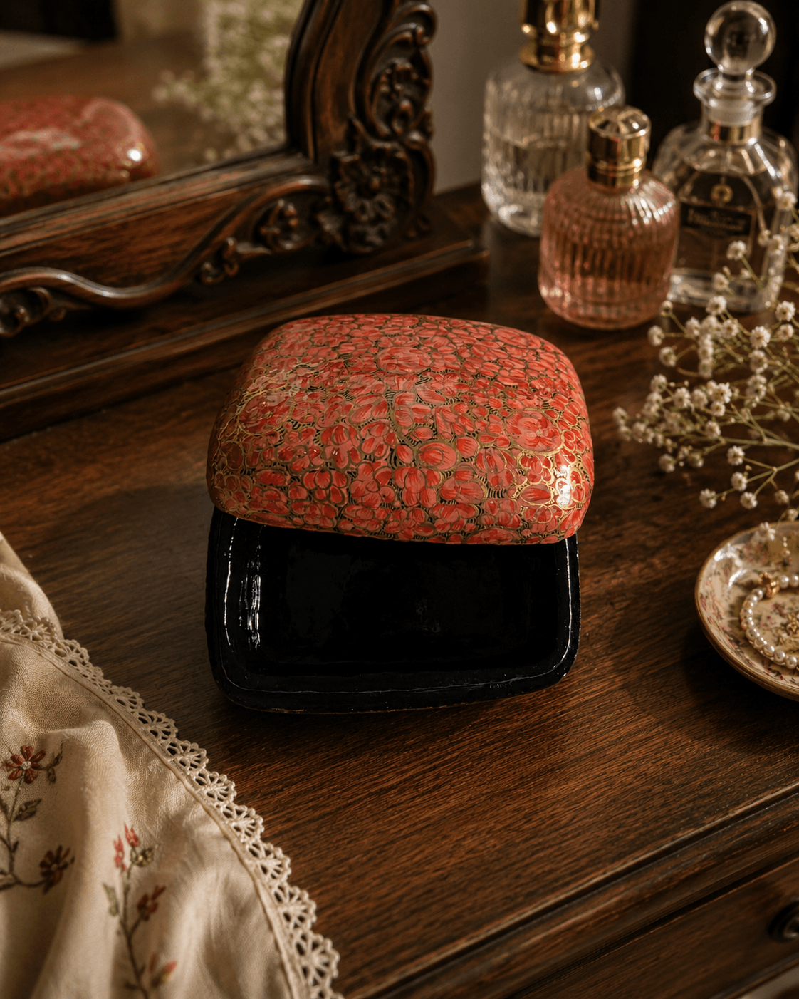 Paper Mache Christmas Half Round Box Medium