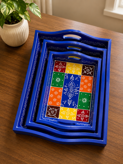 Hand-Painted Serving Trays (Set of 3)