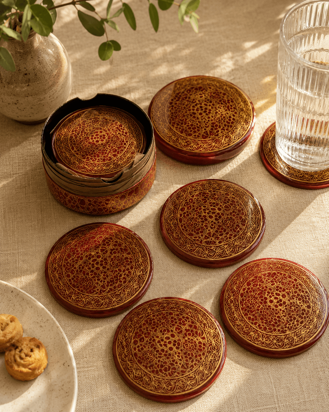 Paper Mache Round Coaster Set (6qty)