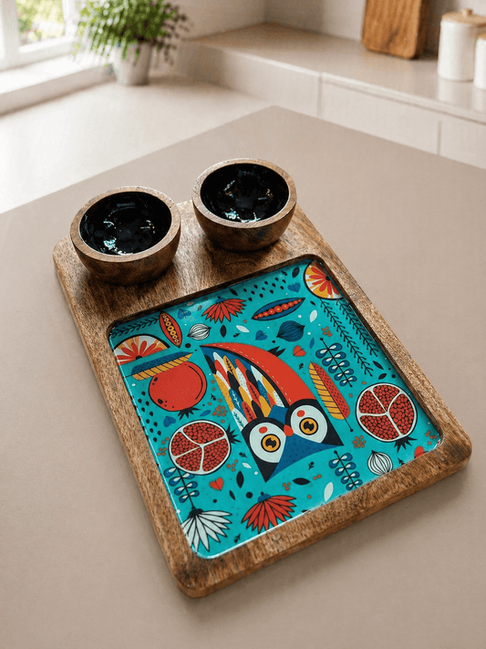 2 Bowl Blue Colour Owl Pattern
