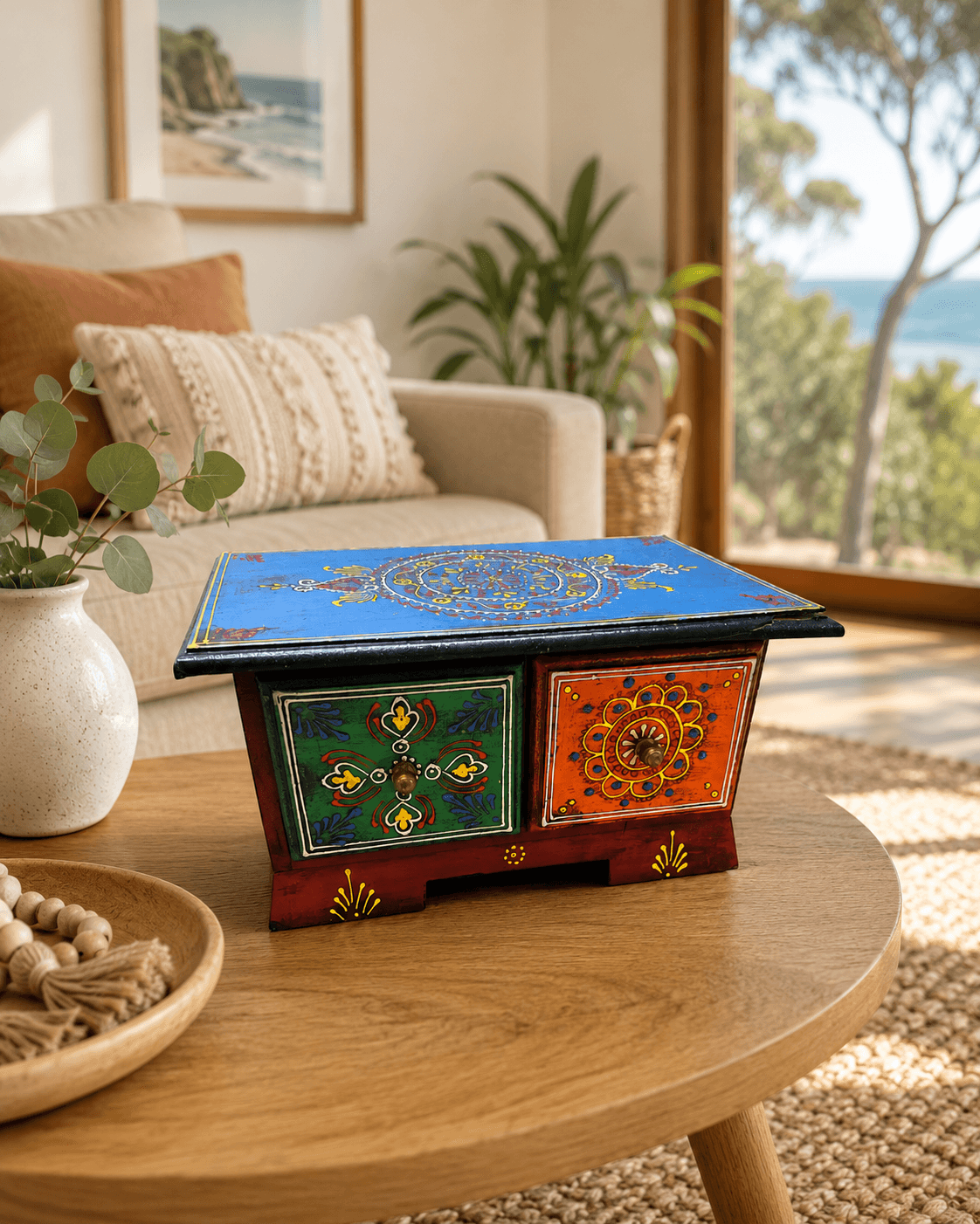 Wooden Storage Box – Two Drawer Mandala