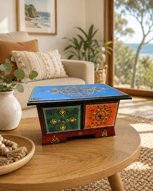 Wooden Storage Box – Two Drawer Mandala