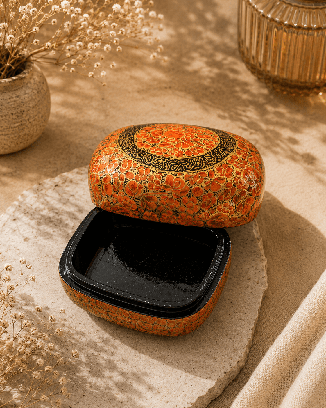 Paper Mache Christmas Half Round Box Medium