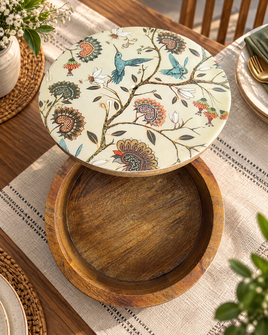 Wooden Chapati Box - Hummingbird Floral