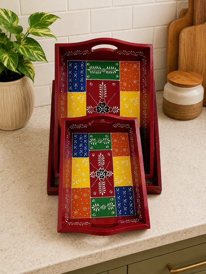 Hand-Painted Serving Trays (Set of 3)