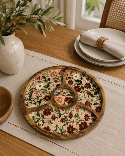 Round Platter Tray with Wooden Bowl