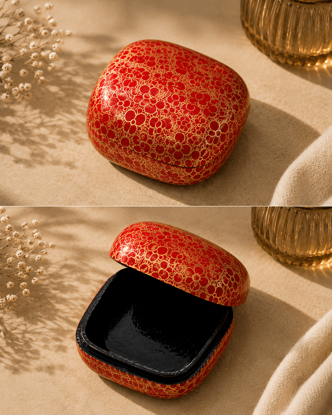 Paper Mache Christmas Half Round Box Small