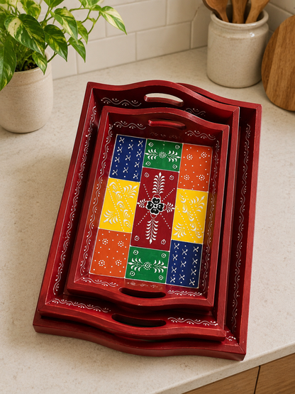 Hand-Painted Serving Trays (Set of 3)