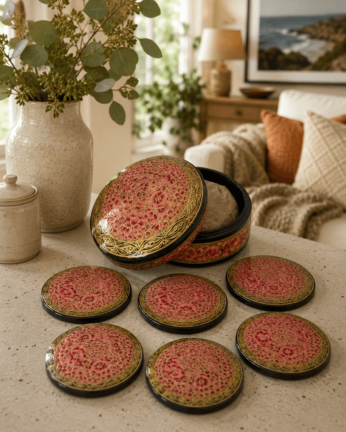 Paper Mache Round Coaster Set (6qty)