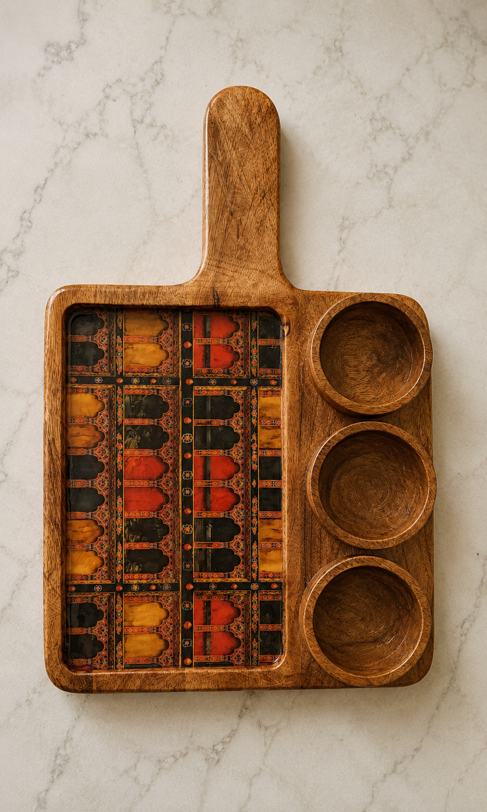 3 Bowl Wooden Dosa Platter