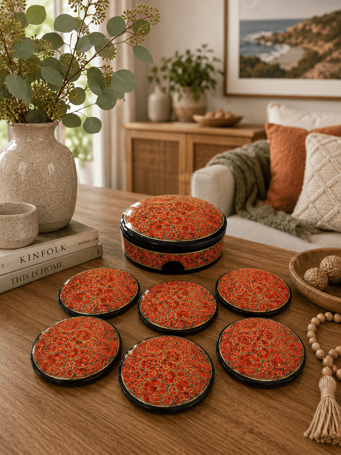 Paper Mache Round Coaster Set (6qty)