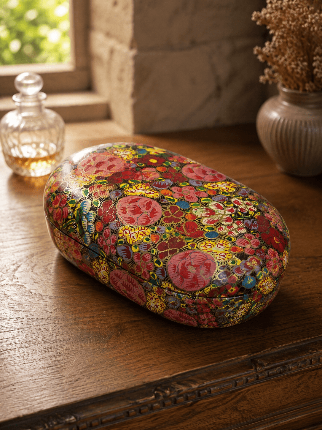 Paper Mache Christmas Half Round Box Large