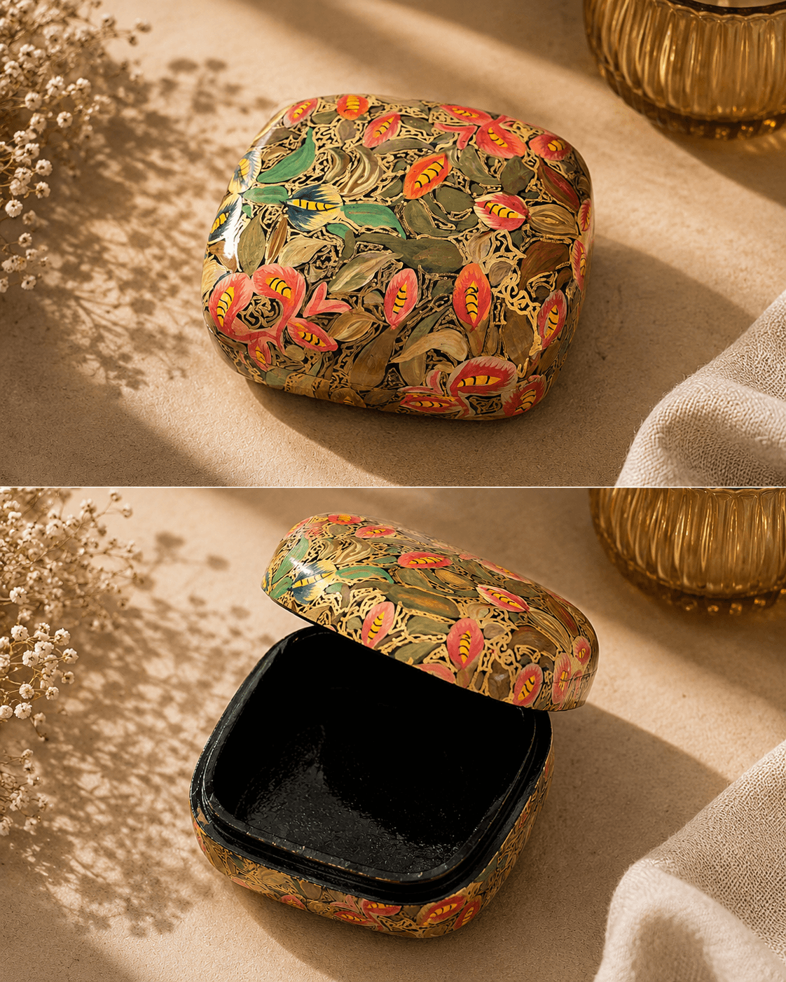 Paper Mache Christmas Half Round Box Small