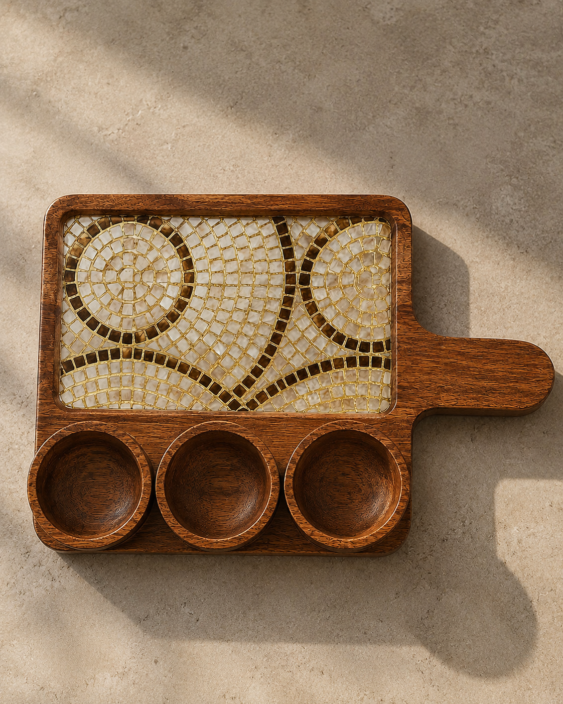 3 Bowl Wooden Dosa Platter