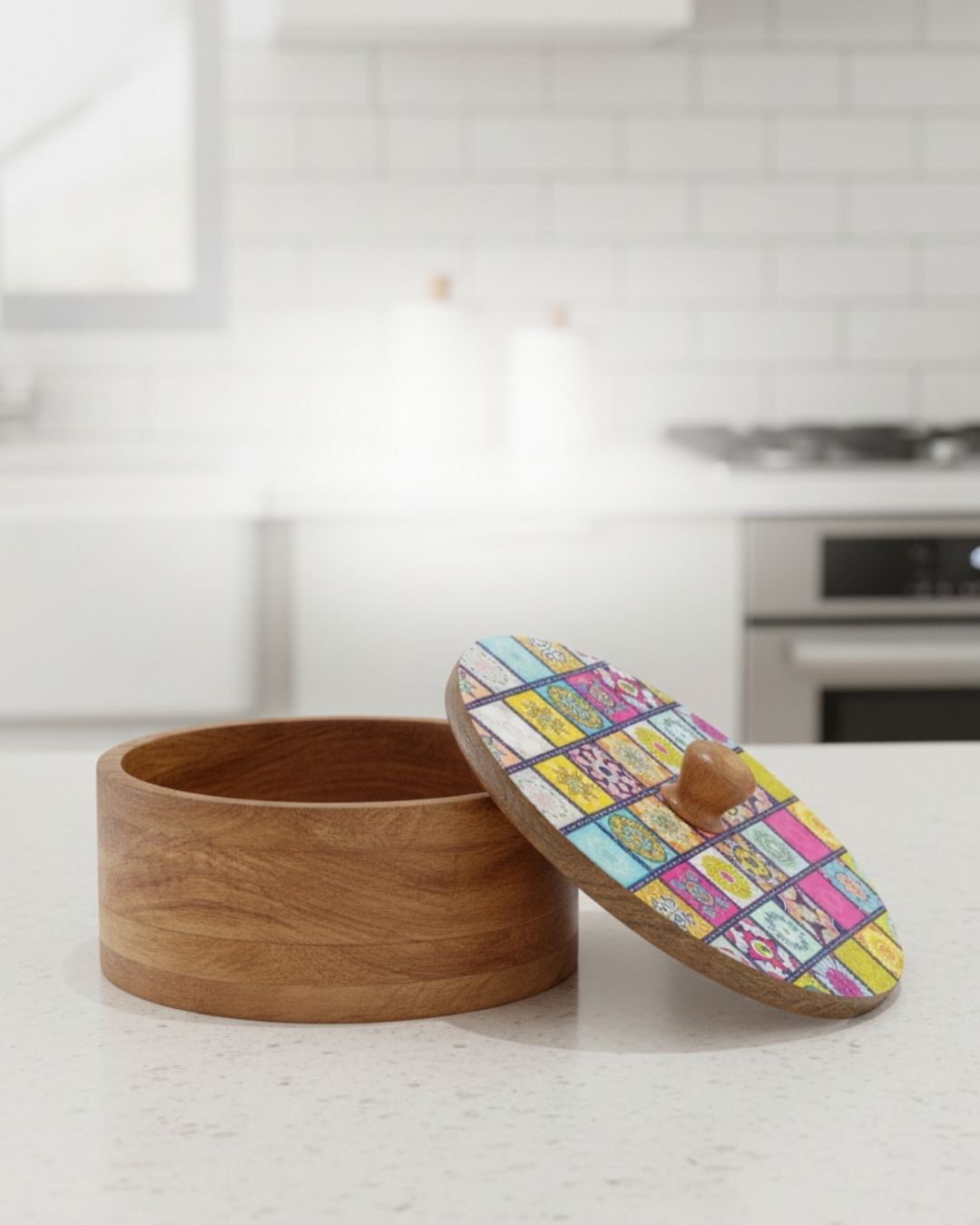 Wooden Chapati Box Multicolor Pattern 2