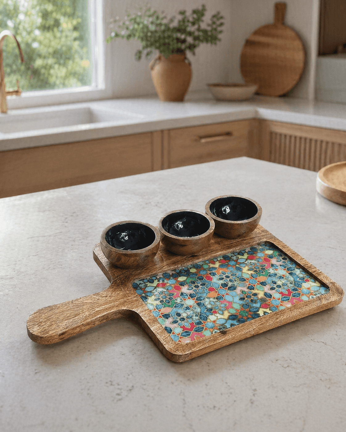 3 Bowl Platter Multicolour Pattern