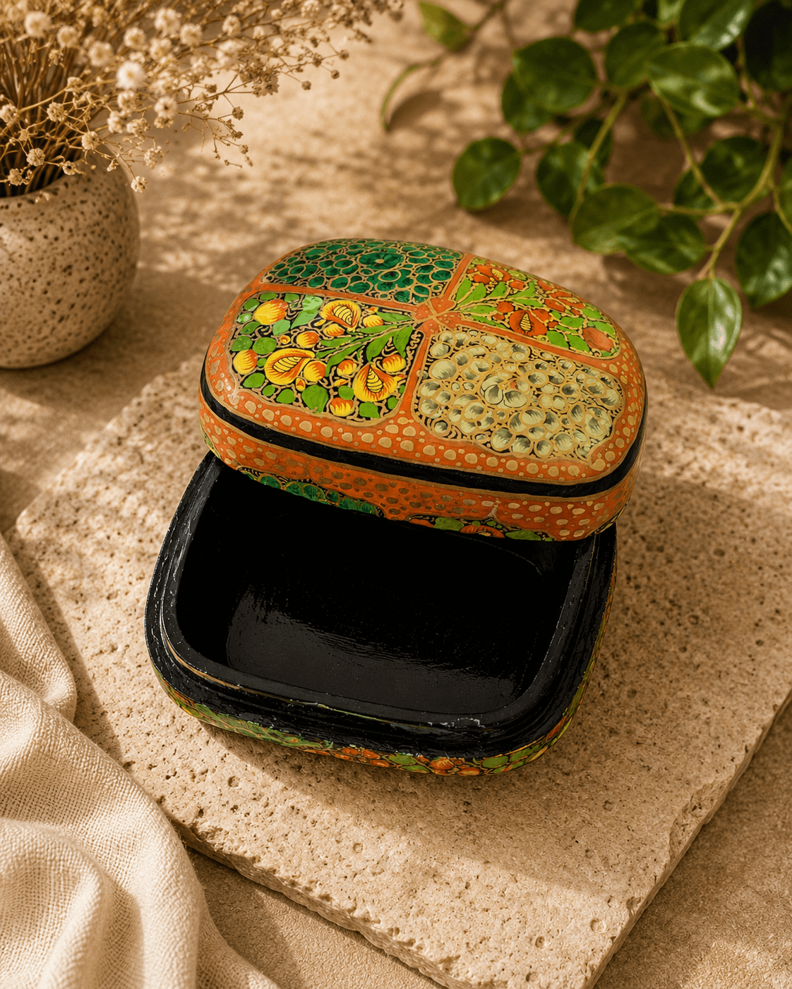 Paper Mache Christmas Half Round Box Medium