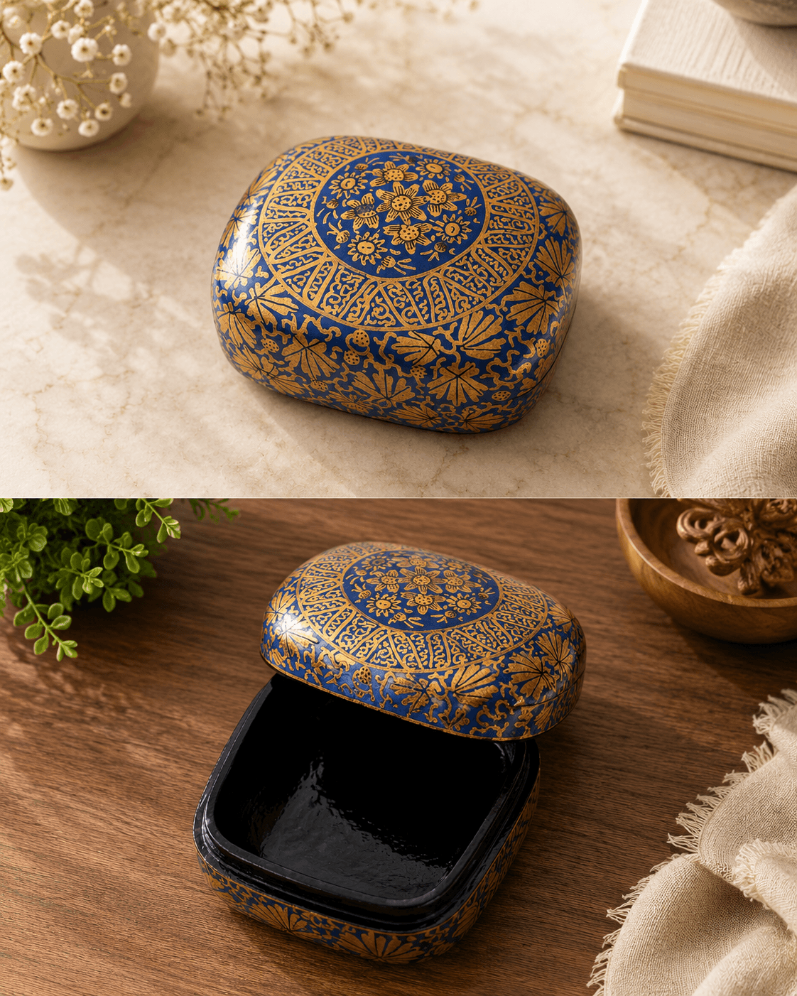 Paper Mache Christmas Half Round Box Small