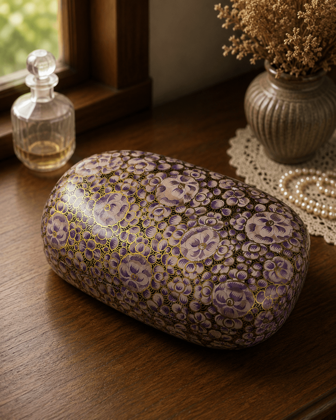 Paper Mache Christmas Half Round Box Large