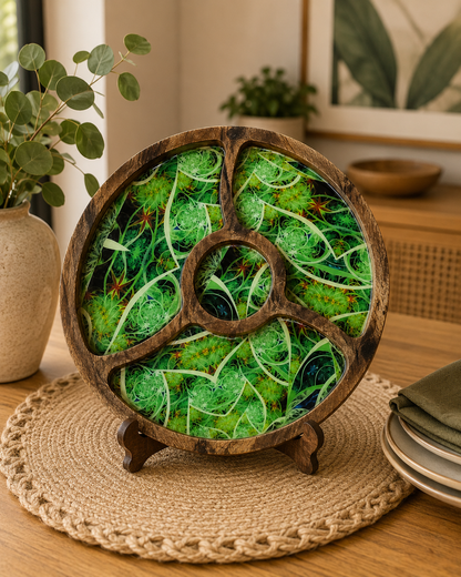 Round Platter Tray with Wooden Bowl