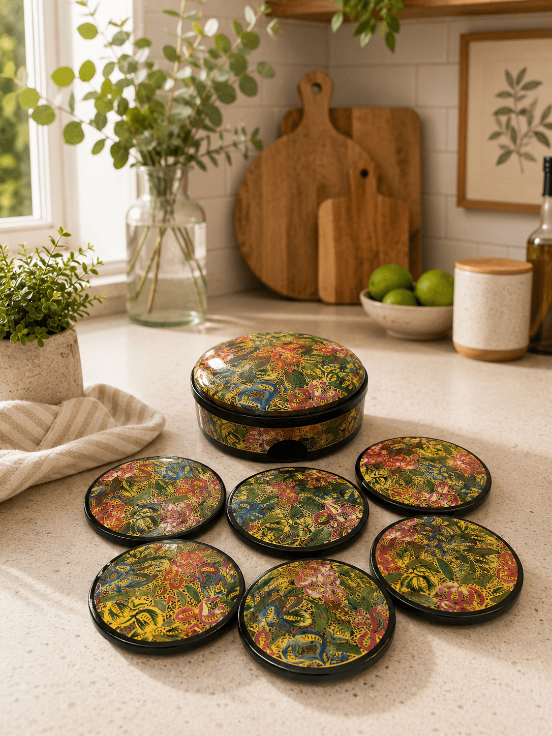 Paper Mache Round Coaster Set (6qty)