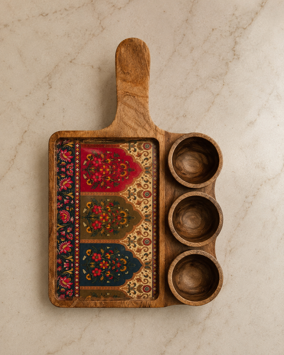 3 Bowl Wooden Dosa Platter