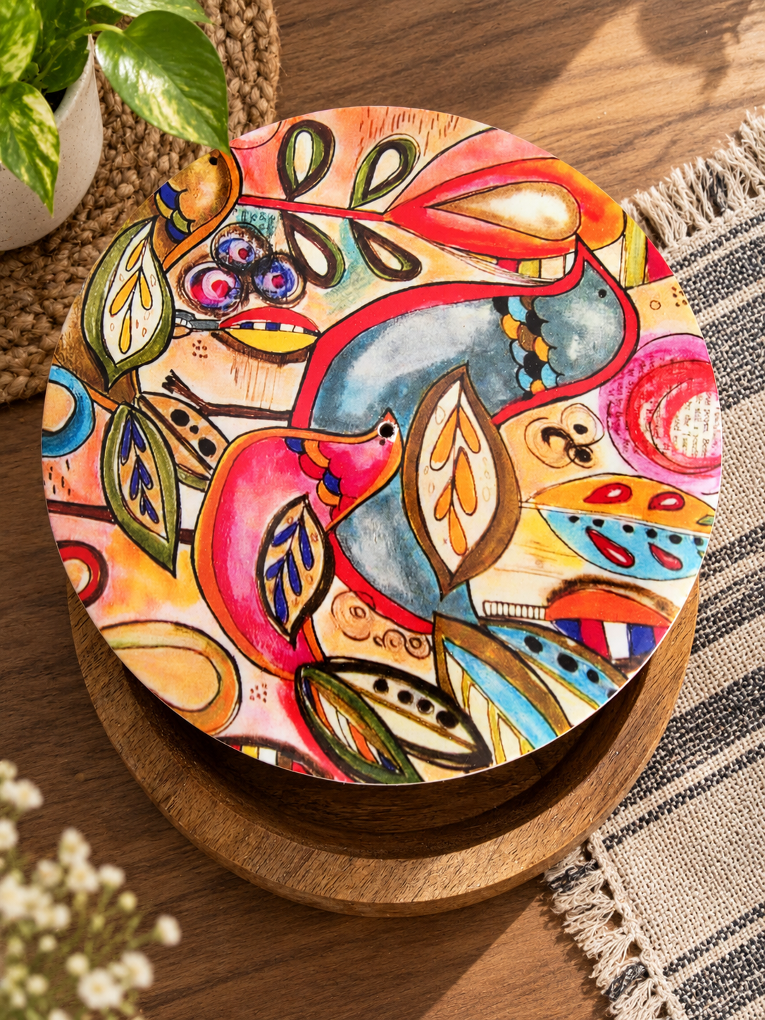 Wooden Chapati Box - Abstract Bird