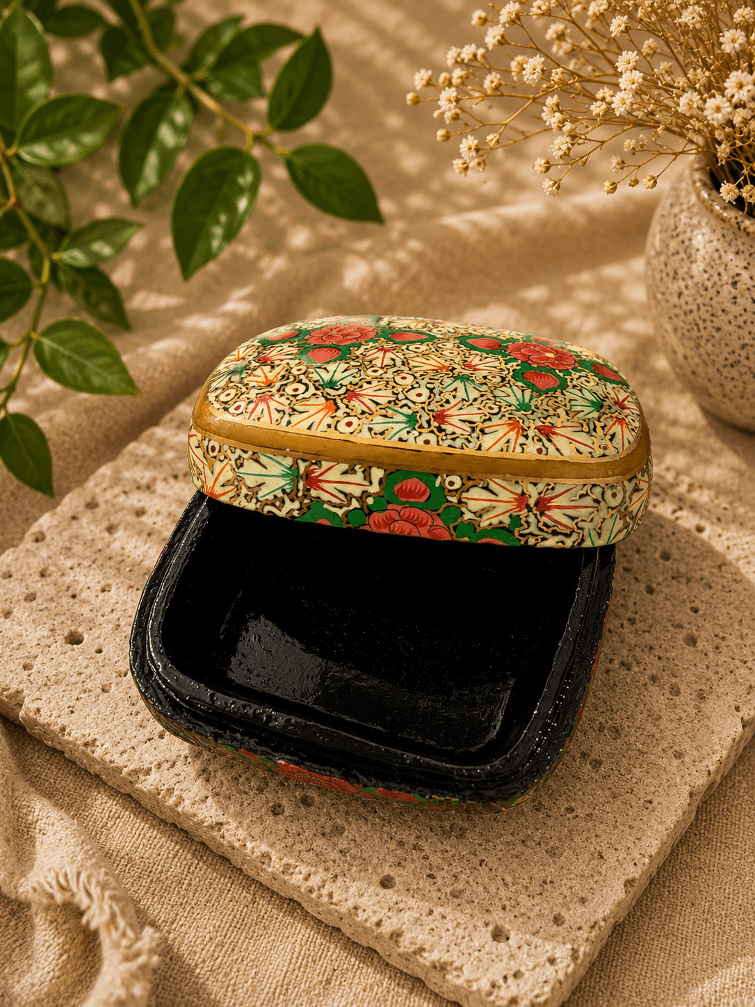 Paper Mache Christmas Half Round Box Medium