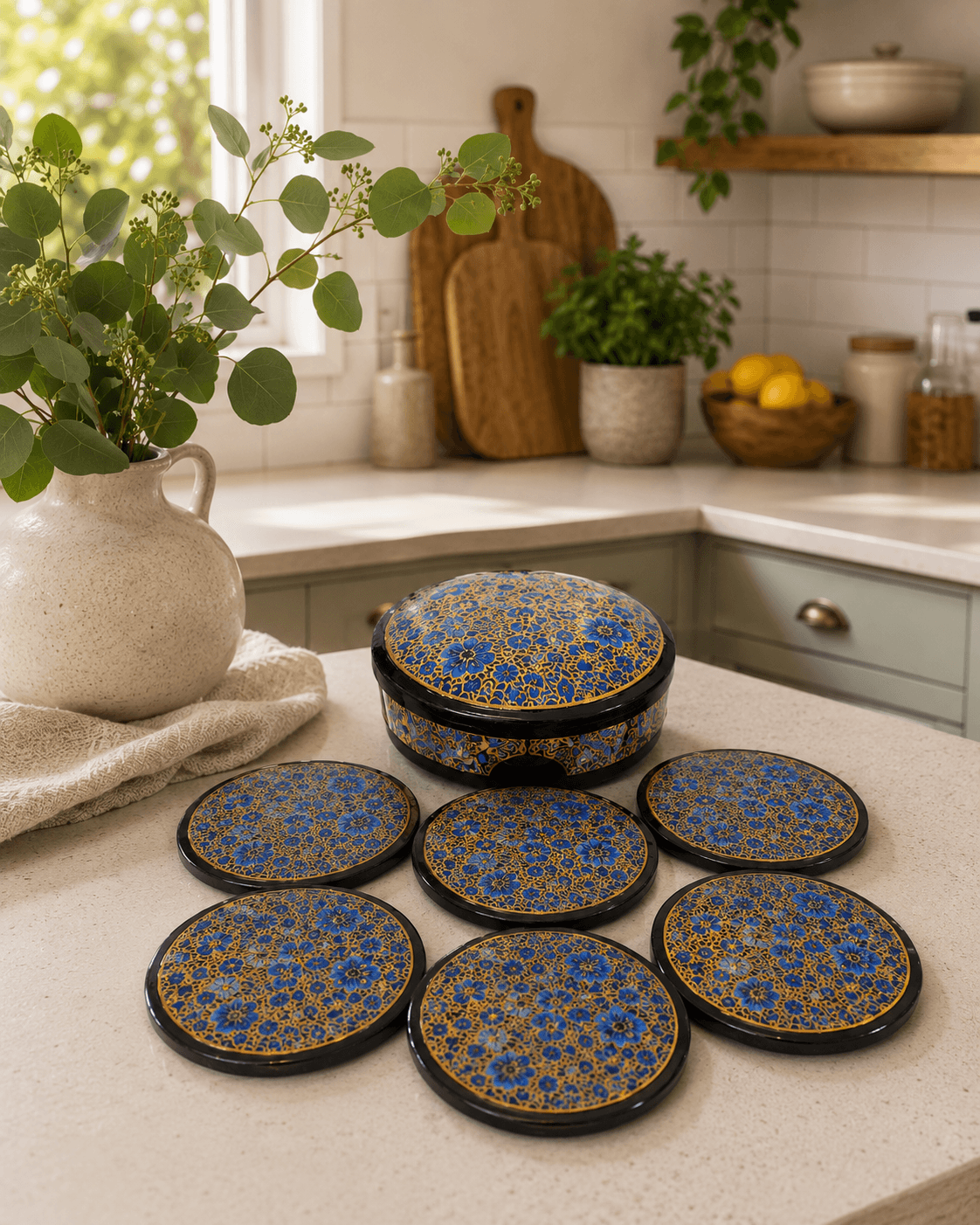 Paper Mache Round Coaster Set (6qty)