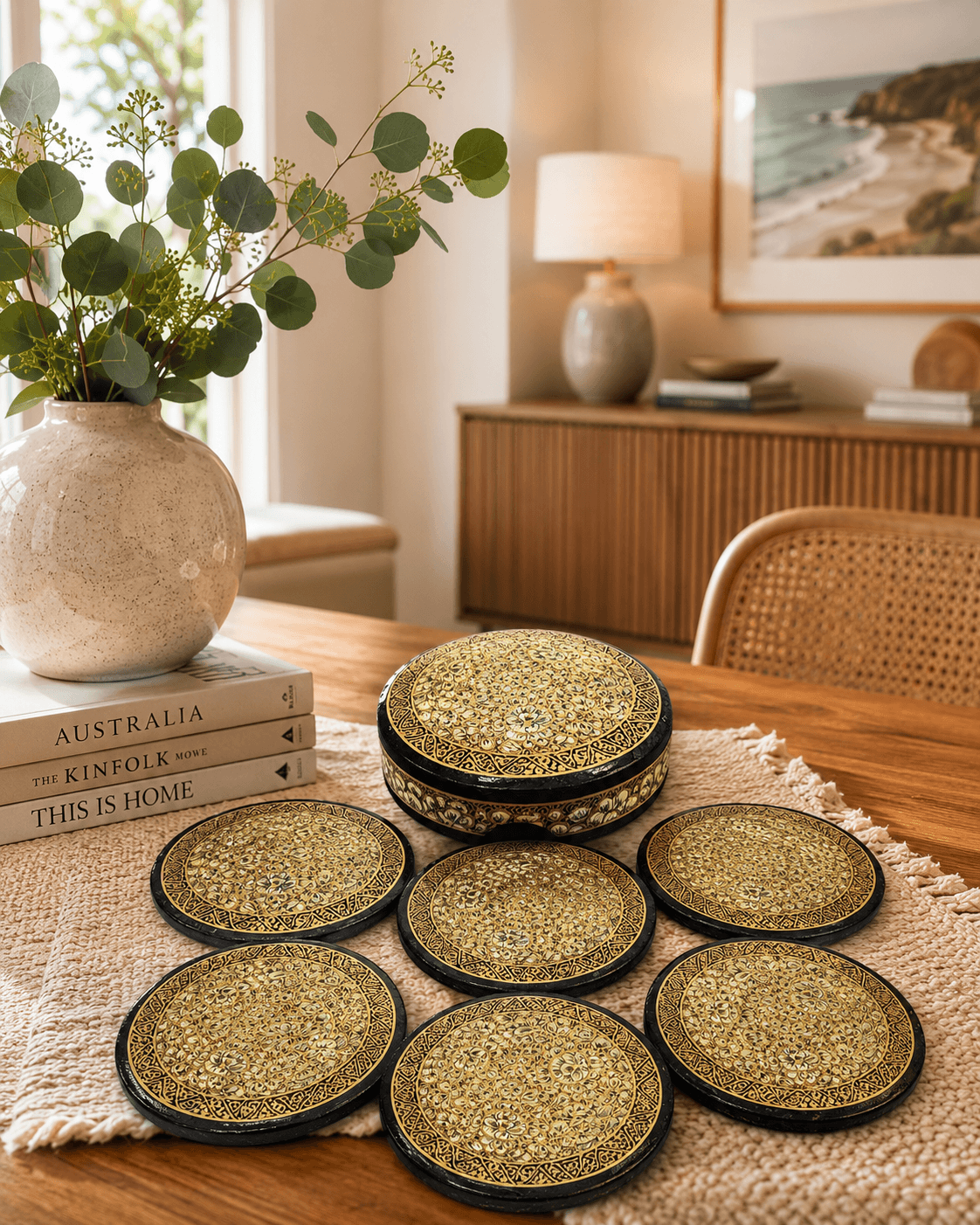 Paper Mache Round Coaster Set (6qty)