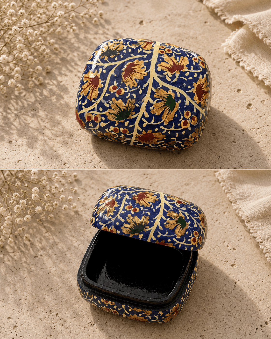 Paper Mache Christmas Half Round Box Small