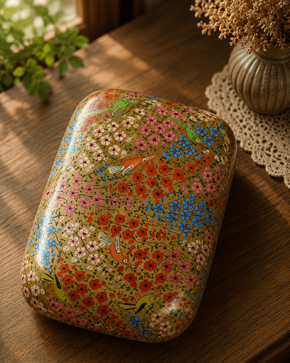 Paper Mache Christmas Half Round Box Large