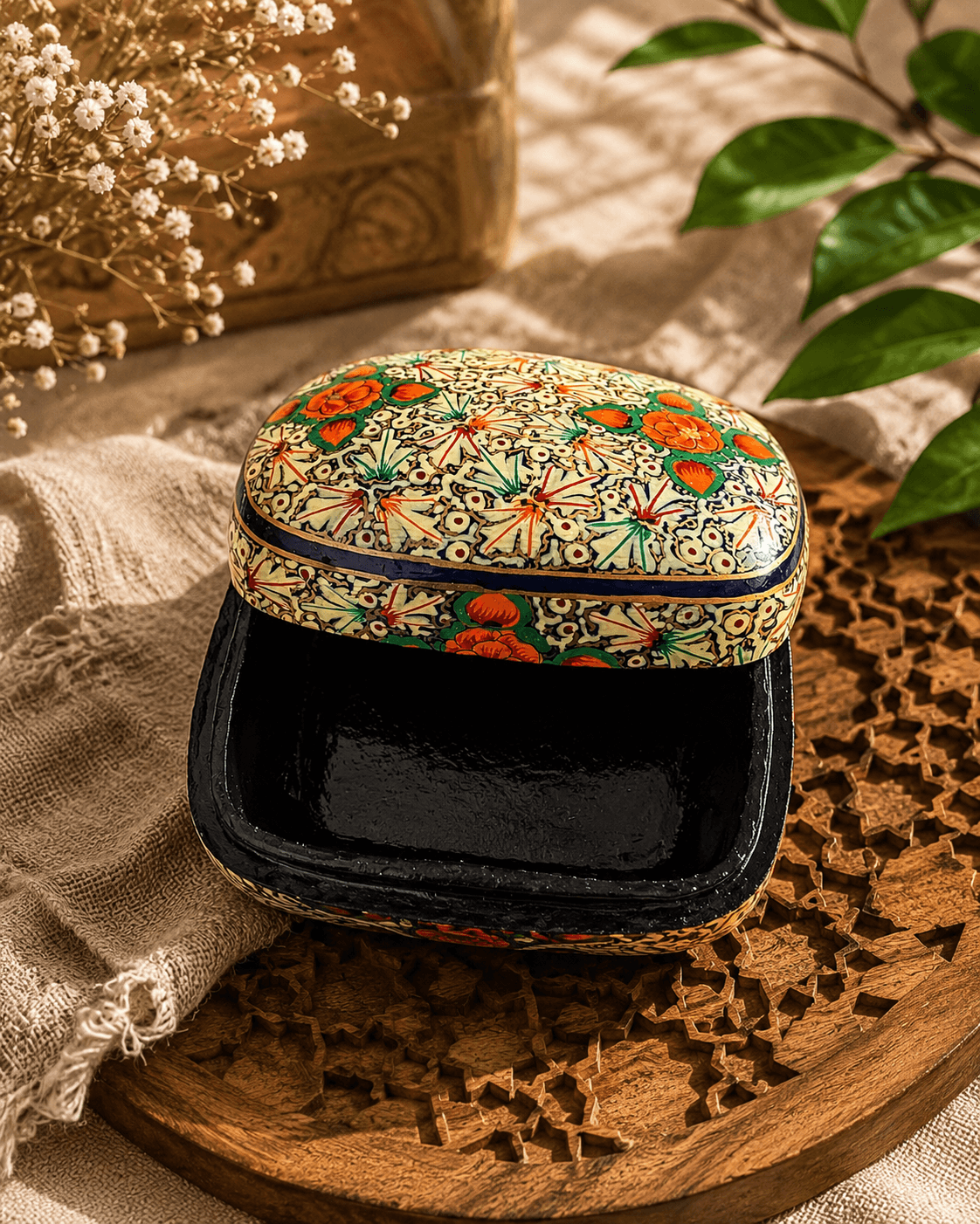 Paper Mache Christmas Half Round Box Medium